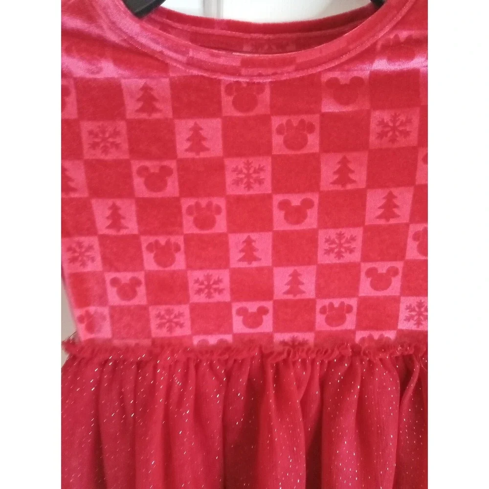 Disney's Mickey & Minnie Print &  Embossed Velour Tutu Dress by Size 5 Christmas
